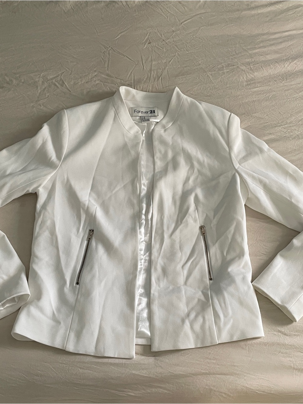 Forever 21 White Women's Zip Pocket Blazer